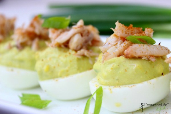 crab and deviled eggs