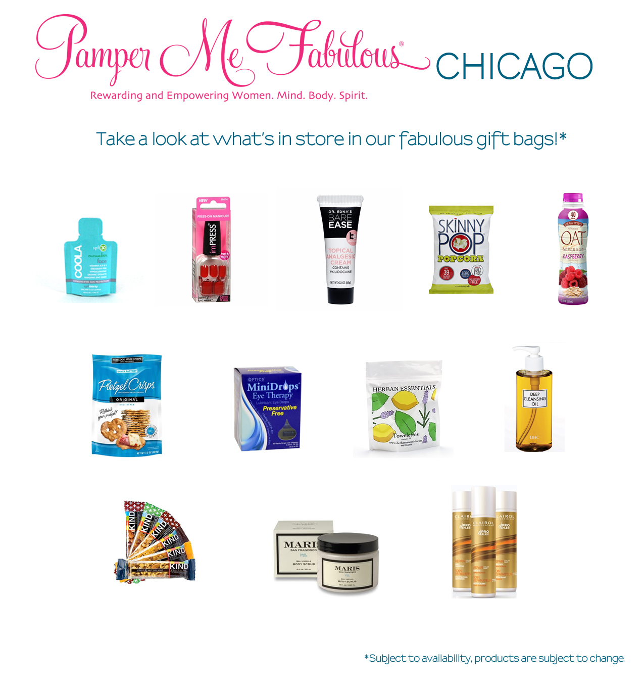 pamper me fabulous Gift Bag Items