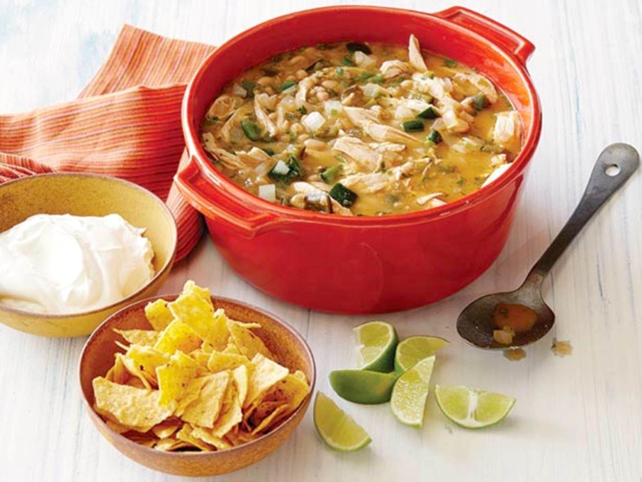 My favorite Healthy Mexican Chicken Chili Recipe is super fast to prep and full of flavor. Originally inspired by Dave Lieberman's Mexican Chicken Stew, I've made it even better!
