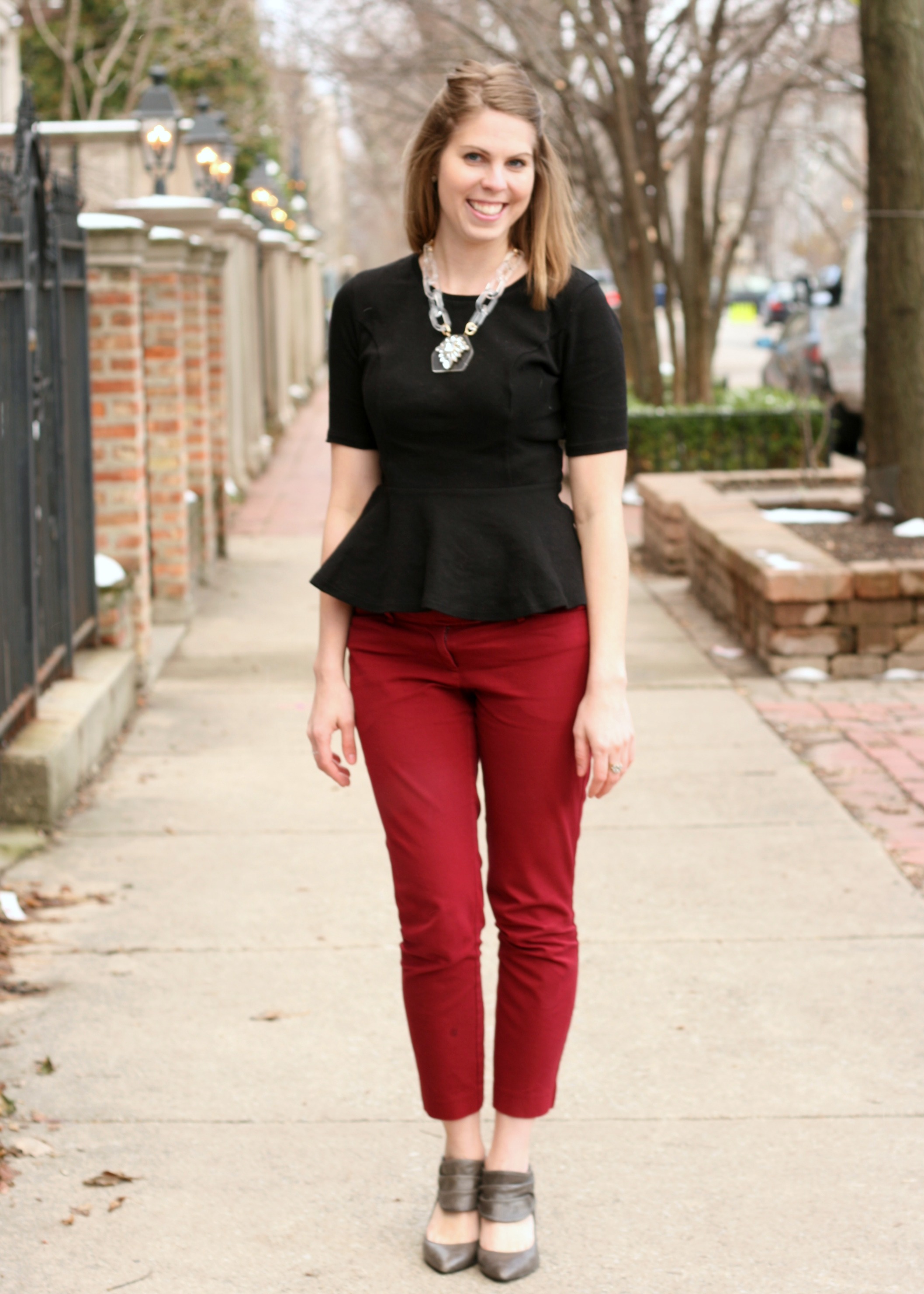 how to style a black peplum top
