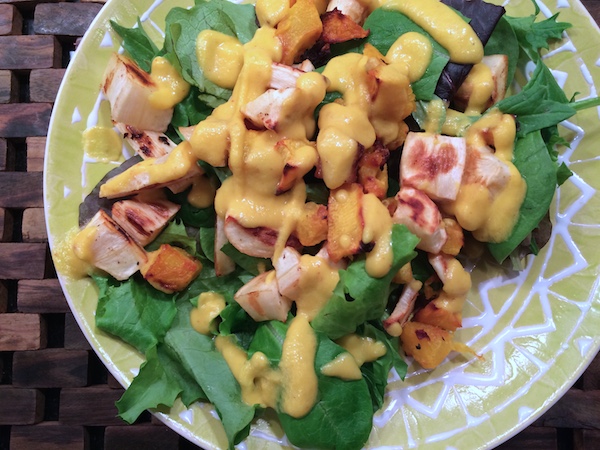 Grilled pumpkin salad with autumn vegetables