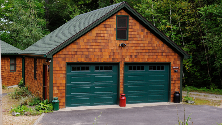 green garage door