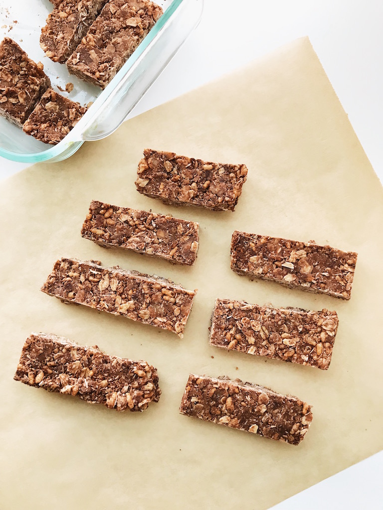 Nut-Free No Bake Granola Bar Recipe is one of our favorites using coconut butter instead of a nut butter. Did I mention the chocolate and no refined sugar? Your kids will love this recipe!