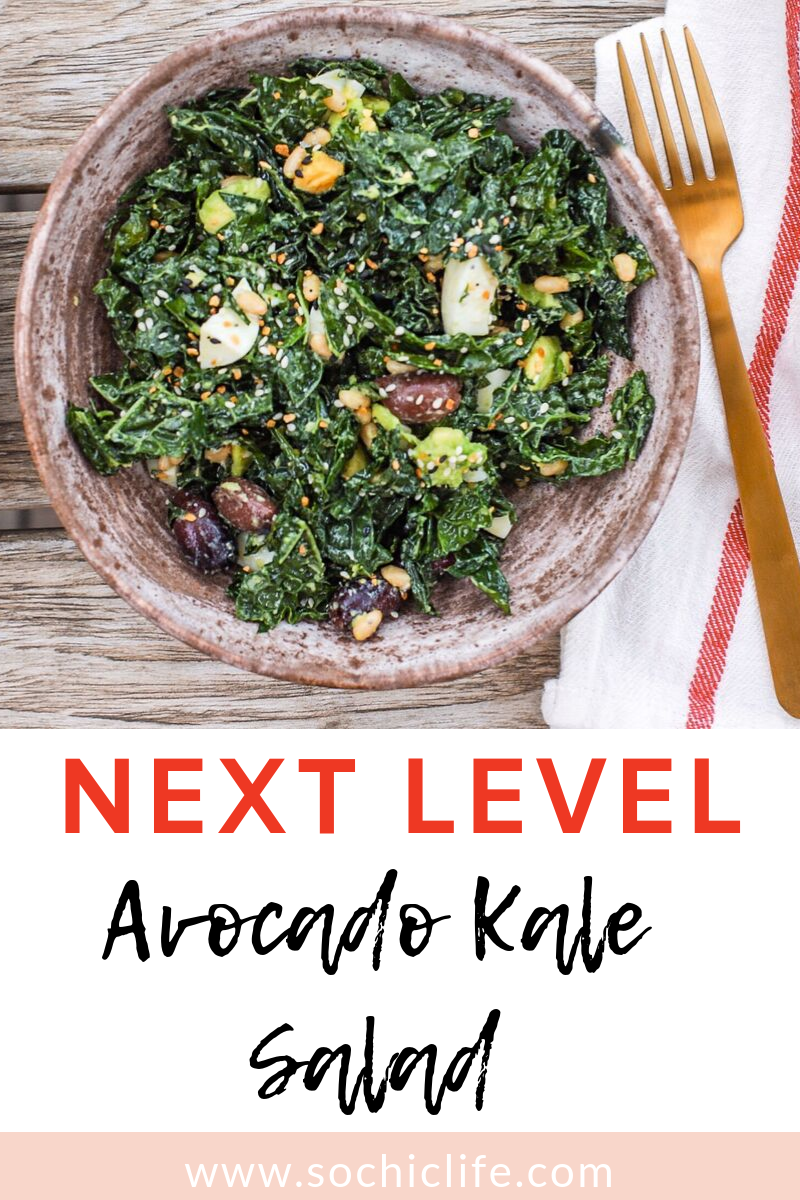 The best avocado kale salad ever!! The avocado, lemon, pine nuts and EVERYTHING Bagel Seasoning take it to the next level. I promise this will be your new favorite salad!